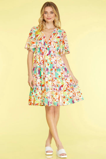 JADE FLUTTER SLEEVES TIERED WOVEN MINI DRESS