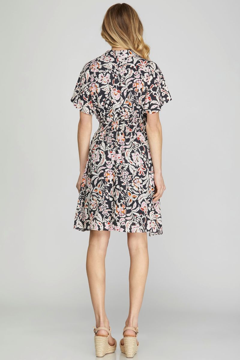 BLACK COLLARED DROP SHOULDER WOVEN MINI DRESS