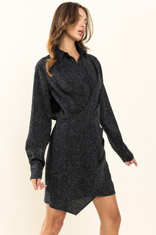 BLACK COLLARED MINI DRESS