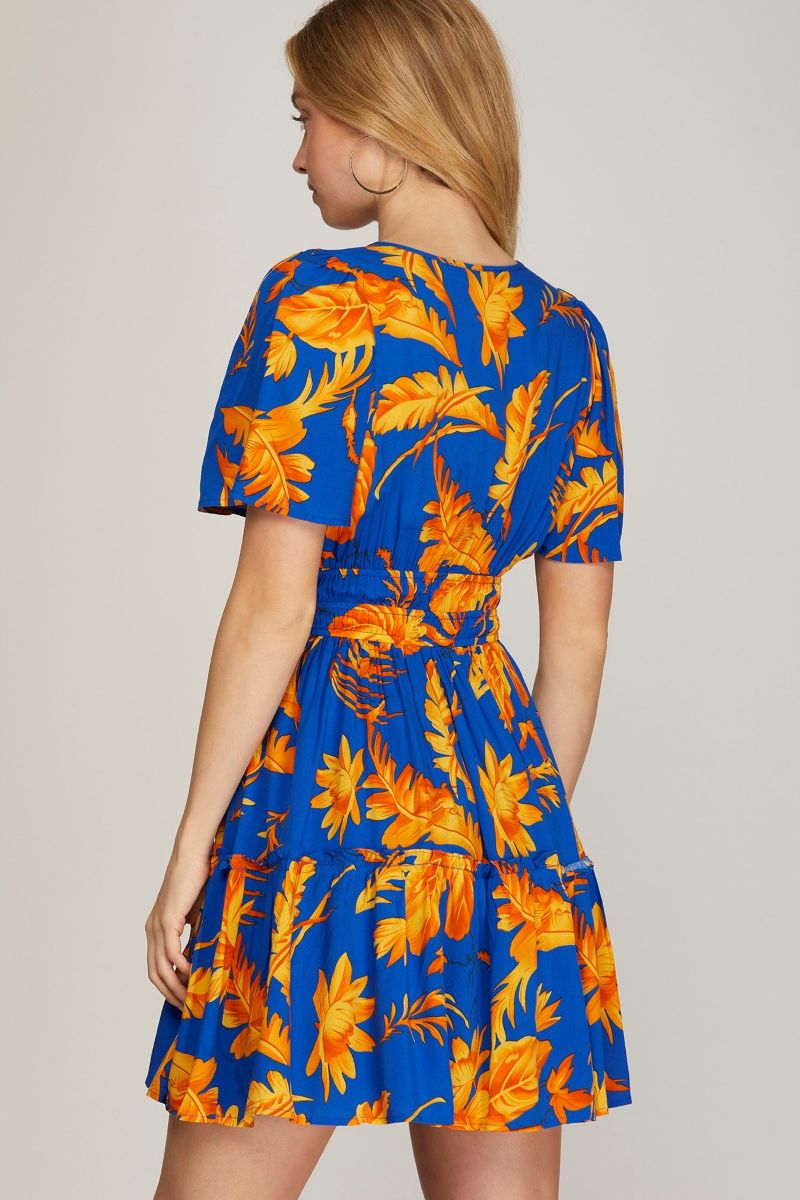 ROYAL BLUE TIERED ELASTIC WAIST WOVEN MINI DRESS