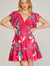 FUCHSIA TIERED RUFFLED SLEEVES SMOCKED WAIST WOVEN MINI DRESS